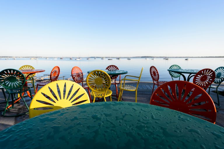 terrace chairs and lakefront